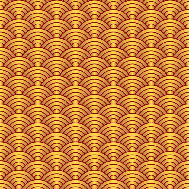 Patrón sin costuras en estilo chino Fondo oriental rojo con olas