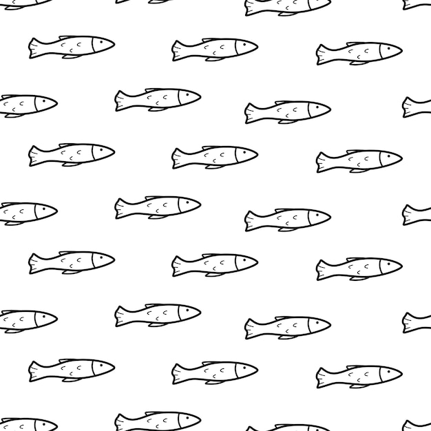 Vector patrón sin costuras con estilo de dibujos de peces ilustración vectorial una bandada de peces de fondo espadín pez saury capelin