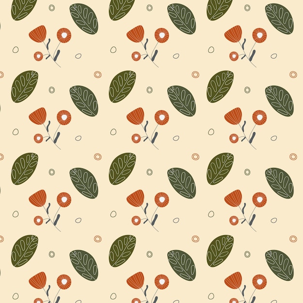 Patrón sin costuras estilo doodle de flores y hojas en colores brillantes