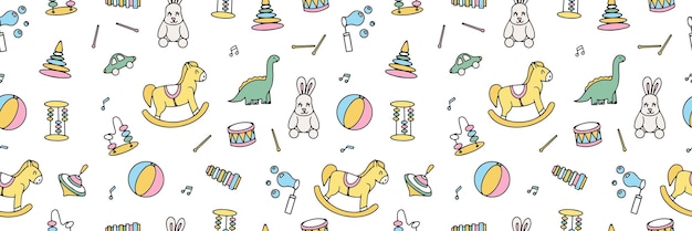 Patrón sin costuras en estilo doodle de los niños39s juguetes juguetes brillantes en estilo doodle ilustración vectorial vectorial