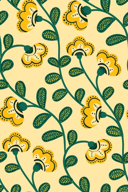 Patrón sin costuras en el estilo de la pintura popular Patrón floral con flores decorativas y hojas en una vid continua Bonito estampado botánico con un diseño vintage Vector