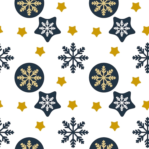 Patrón sin costuras de estrellas amarillas y copos de nieve azules impresión de fondo de año nuevo y navidad para tela y papel de regalo