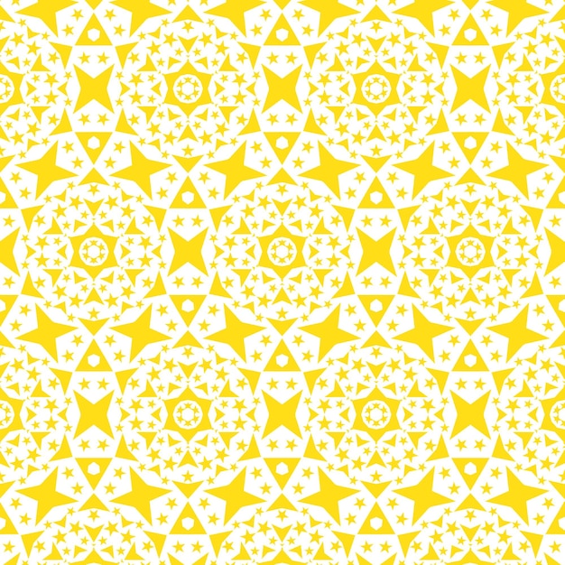 Patrón sin costuras con estrellas blancas y amarillas sobre un fondo amarillo.