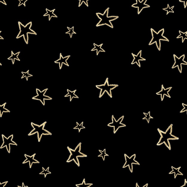 Patrón sin costuras estrellas brillantes fondo negro aislado