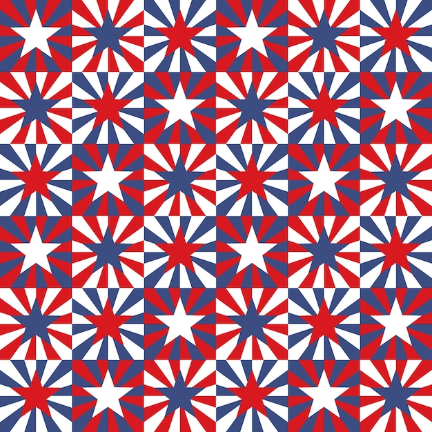Patrón sin costuras con estrellas en cuadrícula geométrica Plantilla de fiesta nacional o patriótica vintage