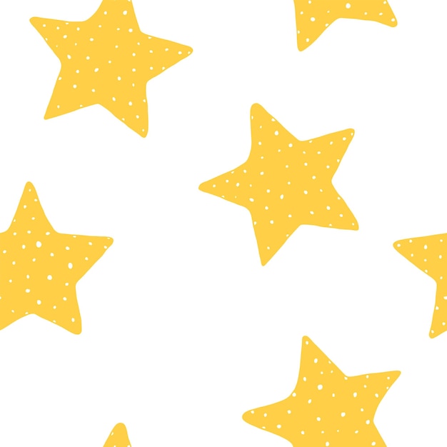 Patrón sin costuras con estrellas dibujadas a mano sobre un fondo blanco
