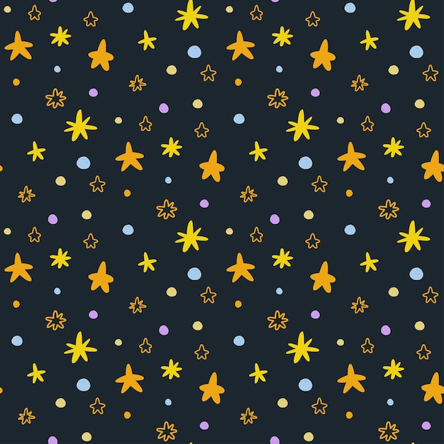 Patrón sin costuras de estrellas lindas en un fondo oscuro ilustración vectorial linda