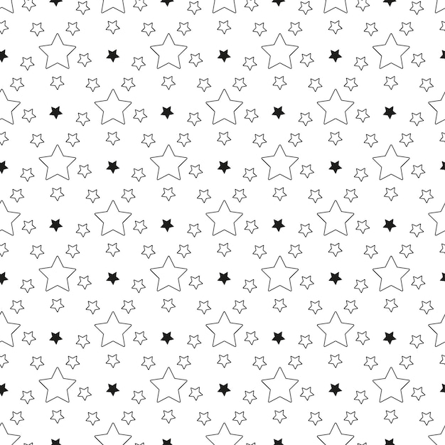 Vector patrón sin costuras con estrellas negras y de contorno para postales textiles para niños de tela