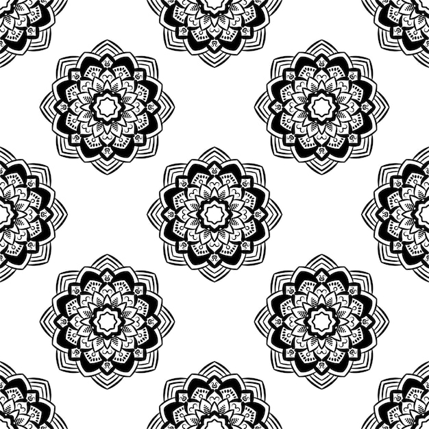 Patrón sin costuras de fantasía con mandala ornamental. Fondo de flor de garabato redondo abstracto.