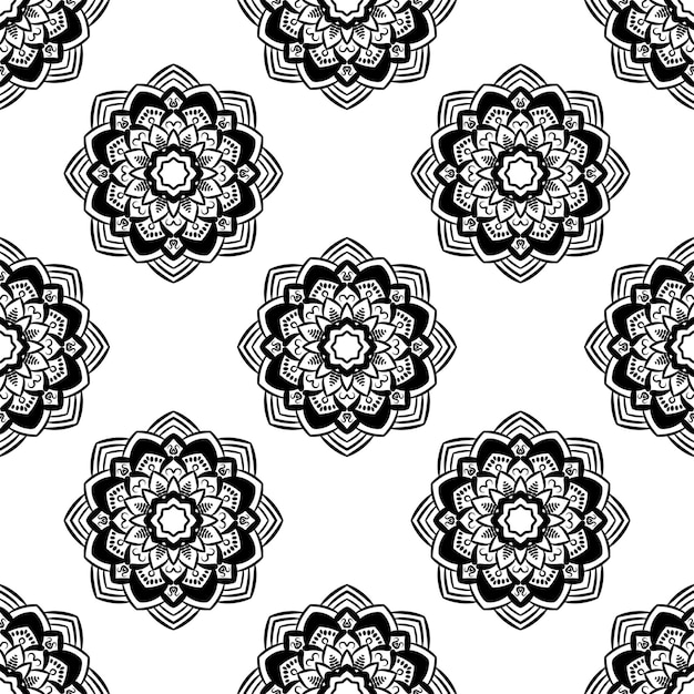 Vector patrón sin costuras de fantasía con mandala ornamental. fondo de flor de garabato redondo abstracto.