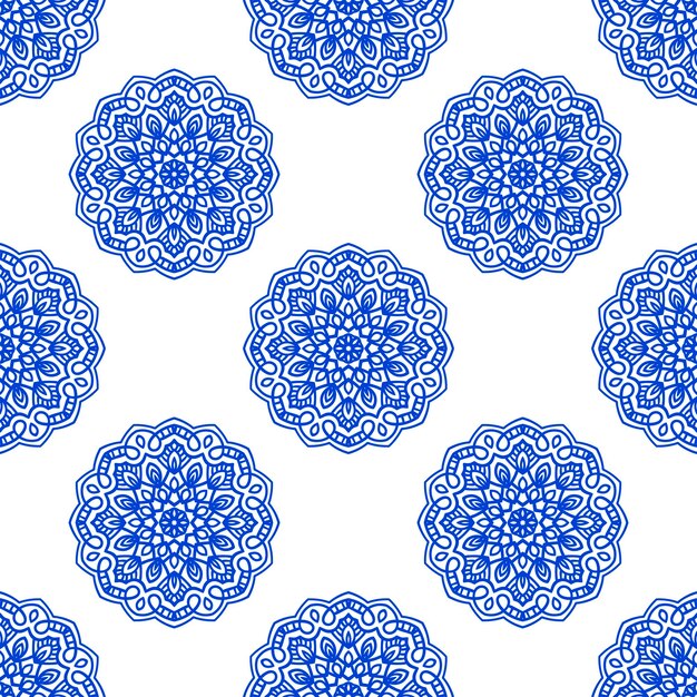 Patrón sin costuras de fantasía con mandala ornamental. Fondo de flor de garabato redondo abstracto.