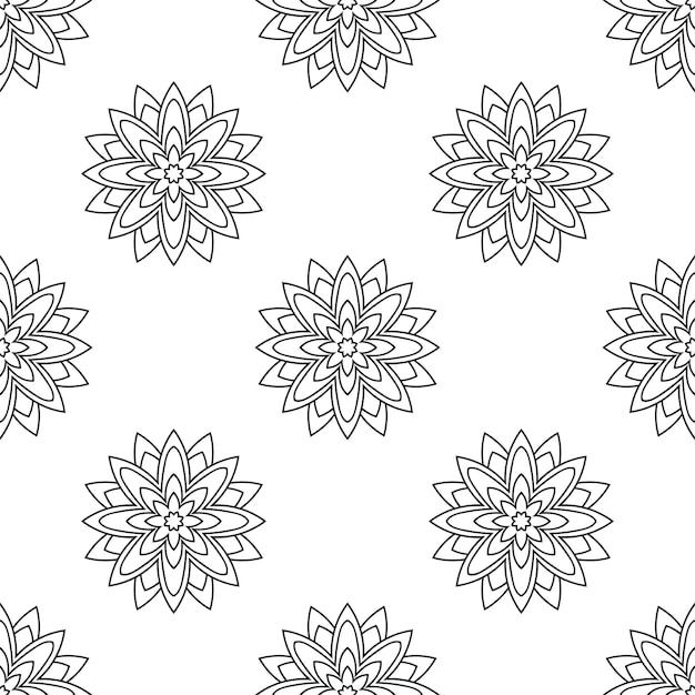 Patrón sin costuras de fantasía con mandala ornamental. Fondo de flor de garabato redondo abstracto.