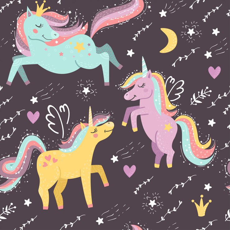 Vector patrón sin costuras con fantasía unicornios