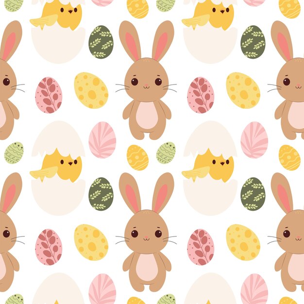Patrón sin costuras Feliz Pascua Ilustración vectorial plana telón de fondo de primavera