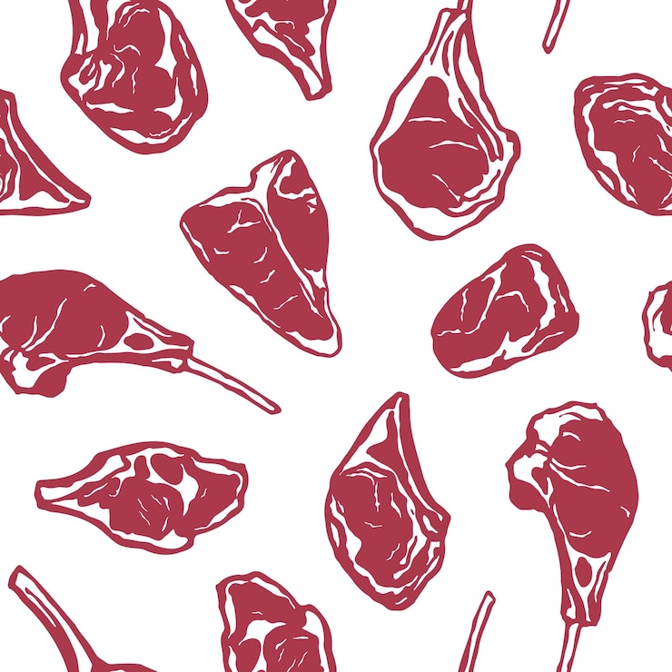 Vector patrón sin costuras de filete de carne dibujado a mano