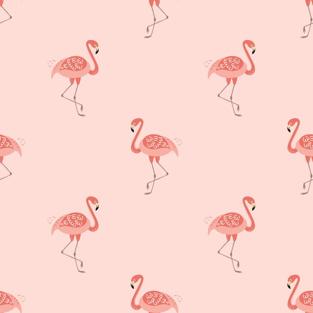 Patrón sin costuras de flamenco rosa Diseño lindo para niñas Fondo rosa Impresión de flamenco vectorial