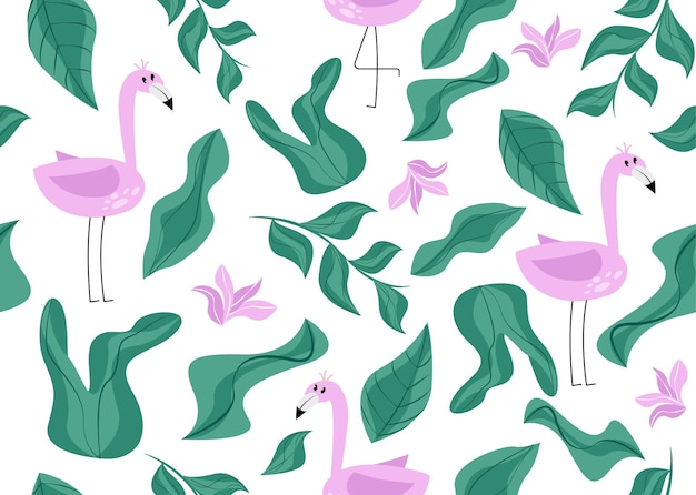 Patrón sin costuras con flamencos Ilustración vectorial con flamenco pájaro planta deja flores