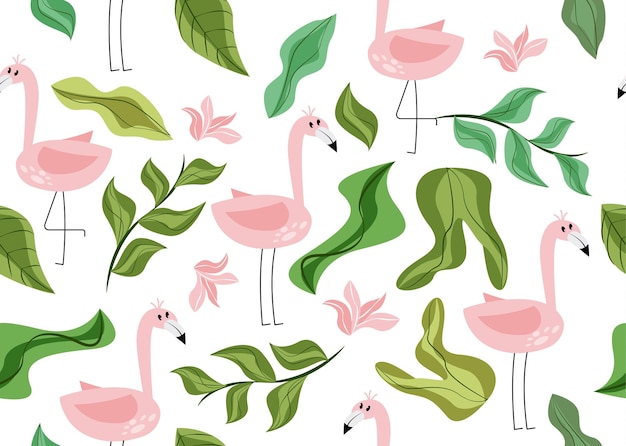 Patrón sin costuras con flamencos Ilustración vectorial con flamenco pájaro planta deja flores
