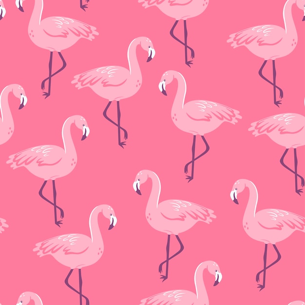 Patrón sin costuras con flamencos sobre un fondo rosa Gráficos vectoriales