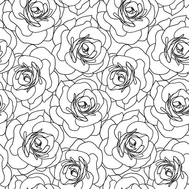 Patrón sin costuras de flor de camelia para textil o papel tapiz Ilustración vectorial floral de fondo blanco y negro