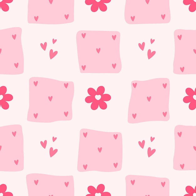 Patrón sin costuras con flor y corazón Fondo minimalista vectorial pastel Día de San Valentín y amor