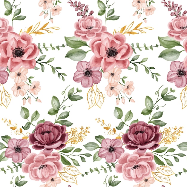 Patrón sin costuras con flor rosa granate y hojas patrón de flores para fondo de papel tapiz, textil