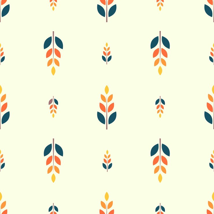 Patrón sin costuras floral abstracto con azul oscuro y naranja sobre un fondo amarillo claro