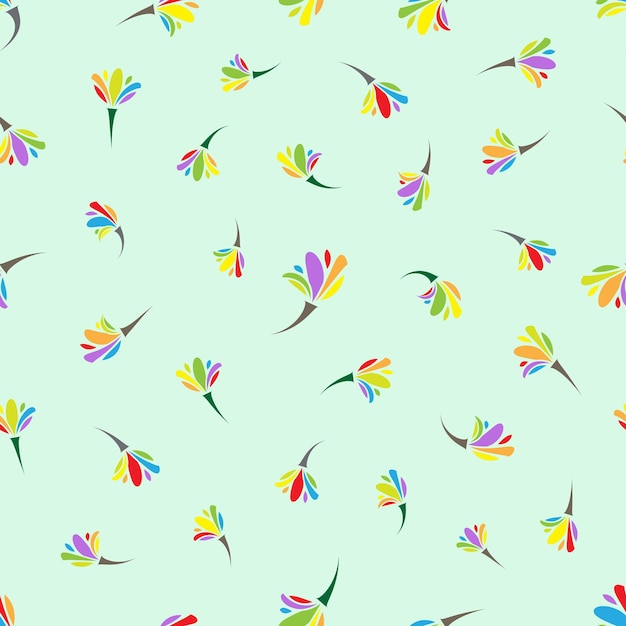 Patrón sin costuras floral abstracto con colores multicolores del arco iris en un fondo verde claro
