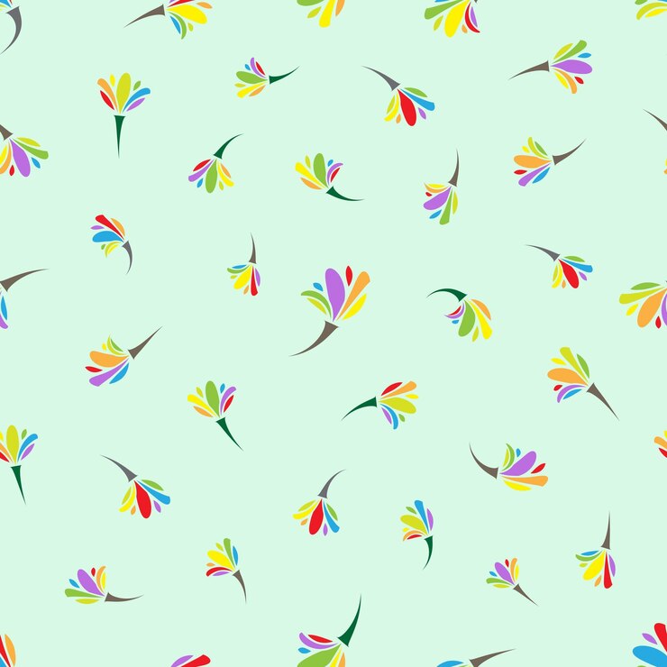 Patrón sin costuras floral abstracto con colores multicolores del arco iris en un fondo verde claro