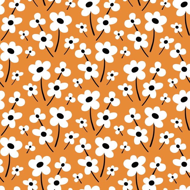 Patrón sin costuras con flores abstractas blancas sobre un fondo amarillo, vector.