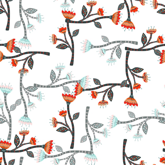 Patrón sin costuras de flores abstractas en estilo de arte ingenuo Hermoso fondo de pantalla floral Plantas lindas telón de fondo sin fin