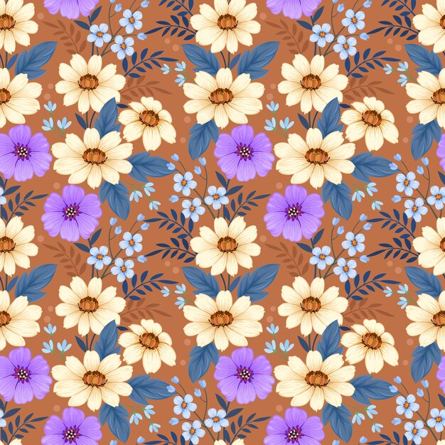El patrón sin costuras de flores amarillas y moradas se puede usar para papel tapiz textil de tela