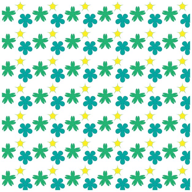 un patrón sin costuras de flores amarillas y verdes con flores amarilas y azules sobre un fondo blanco