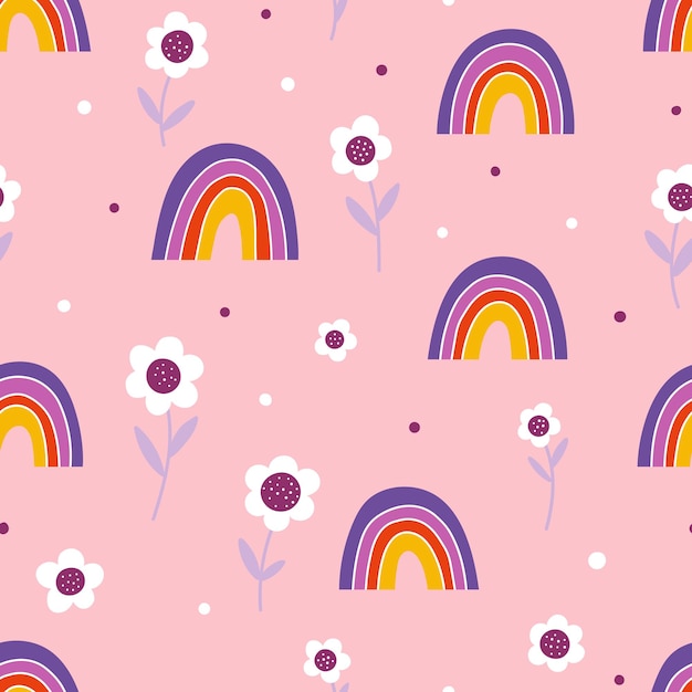 Patrón sin costuras con flores de arco iris Textura dibujada a mano para embalaje textil impreso Decoración de vivero