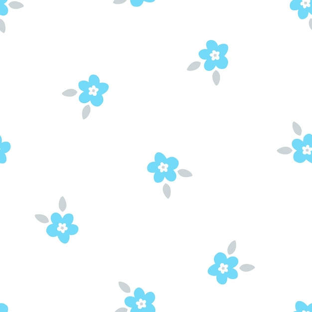 Patrón sin costuras con flores azules y hojas grises