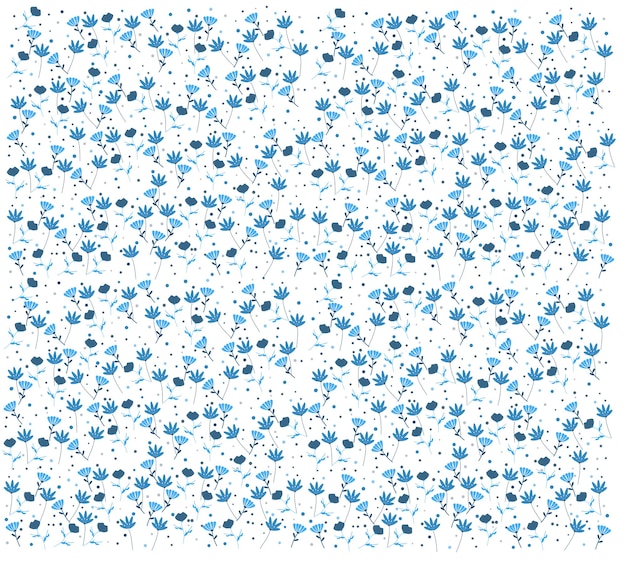 Patrón sin costuras con flores azules sobre fondo blanco Ilustración vectorial