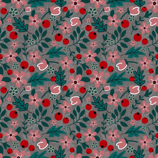 Patrón sin costuras de flores y bayas