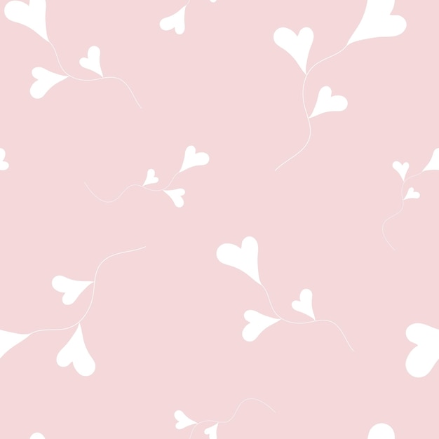 Patrón sin costuras de flores blancas con capullos en forma de corazón sobre un fondo rosa claro