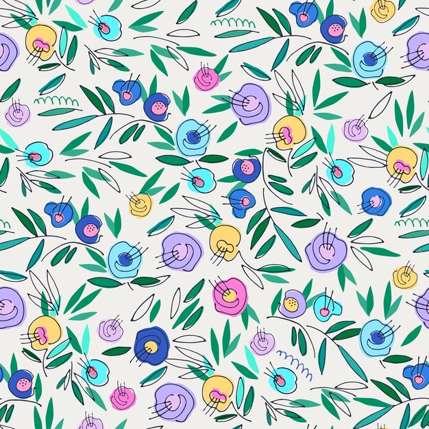 Patrón sin costuras con flores brillantes dibujadas a mano para el diseño de superficies y otros proyectos de diseño