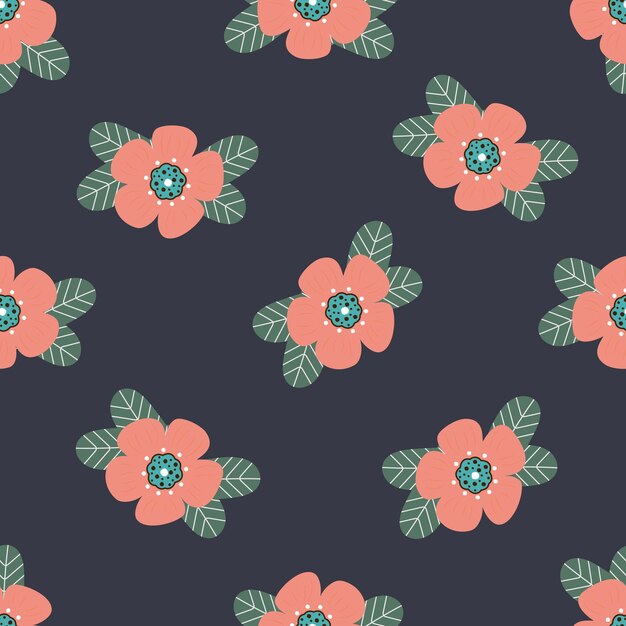 Patrón sin costuras con flores dibujadas a mano y branh con hojas