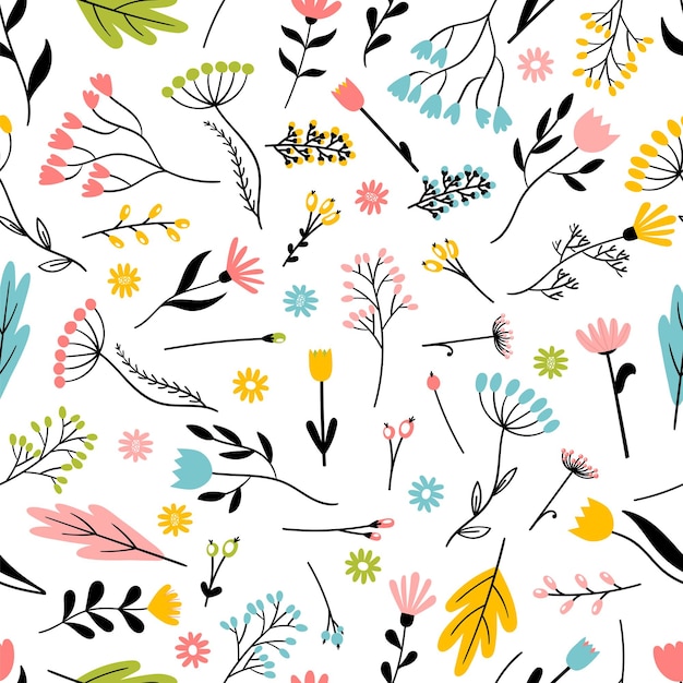 Patrón sin costuras con flores dibujadas a mano Fondo floral Textura de moda para papel tapiz impreso de tela para envolver textiles