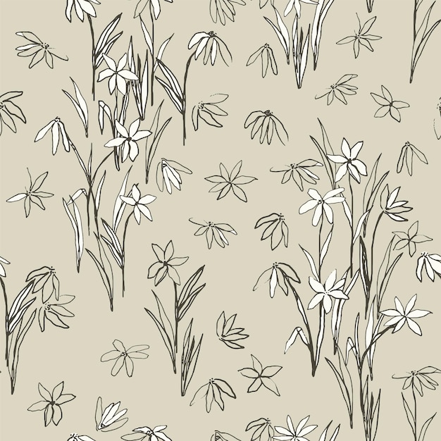 Patrón sin costuras de flores dibujadas a mano Ilustración de vector de scetch floral Estampado de tela corta hawaiana
