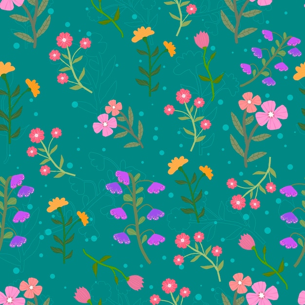 patrón sin costuras de flores dibujadas a mano sobre un fondo verde