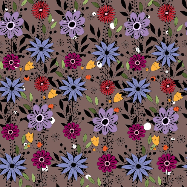 patrón sin costuras con flores de dibujos animados