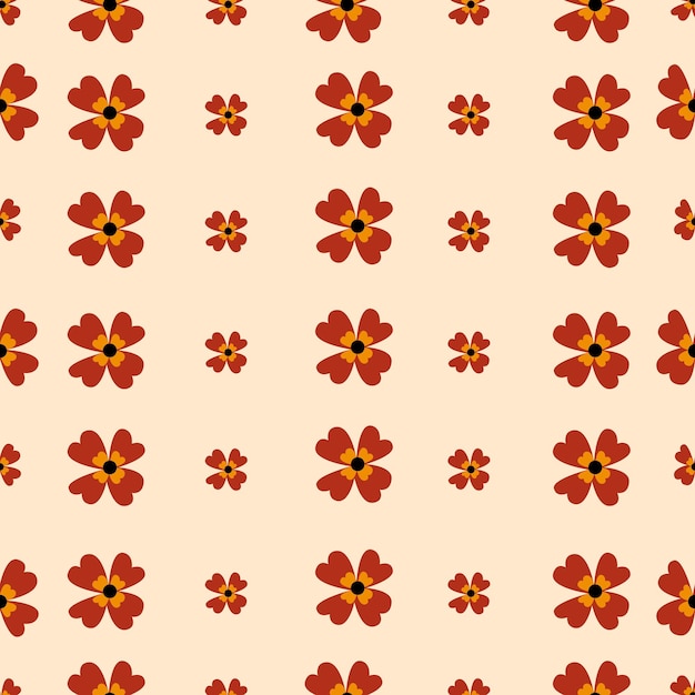 Patrón sin costuras con flores estilizadas rojas sobre fondo beige Un patrón floral sin costuras que presenta