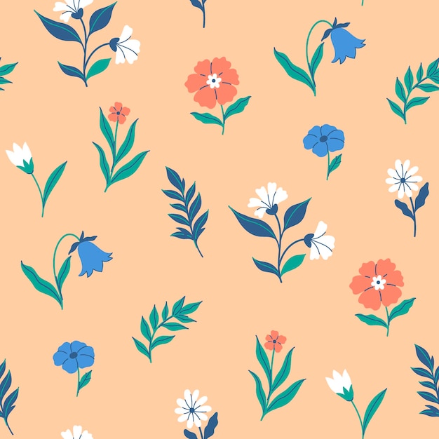 Patrón sin costuras con flores en un fondo beige Gráficos vectoriales