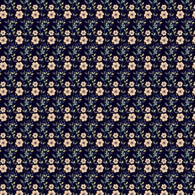 Patrón sin costuras con flores en un fondo oscuro.