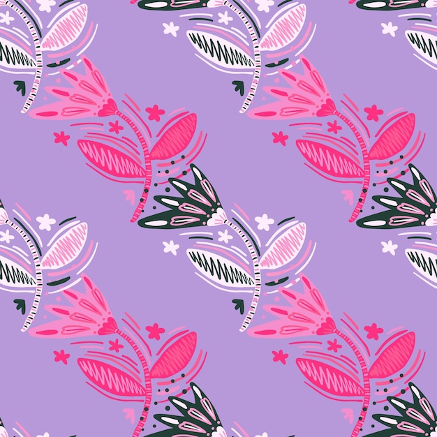 Patrón sin costuras con flores y hojas en estilo popular Arte ingenuo Papel tapiz floral abstracto