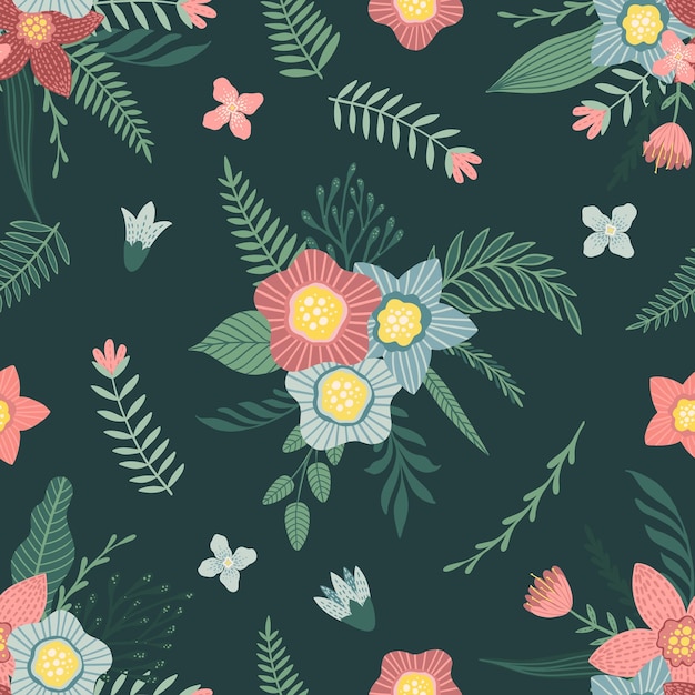 Patrón sin costuras con flores y hojas Textura floral creativa Ideal para telas textiles Ilustración vectorial