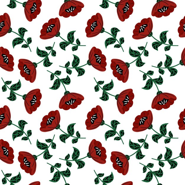 Patrón sin costuras de flores y hojas vintage Patrón de estampado floral de estilo retro Fondo botánico abstracto